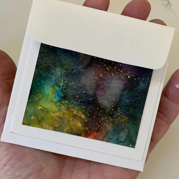 OOAK Handmade Abstract Watercolor Card Set - 6 Blank Note Cards 24K gold leaf - Picture 3 of 12
